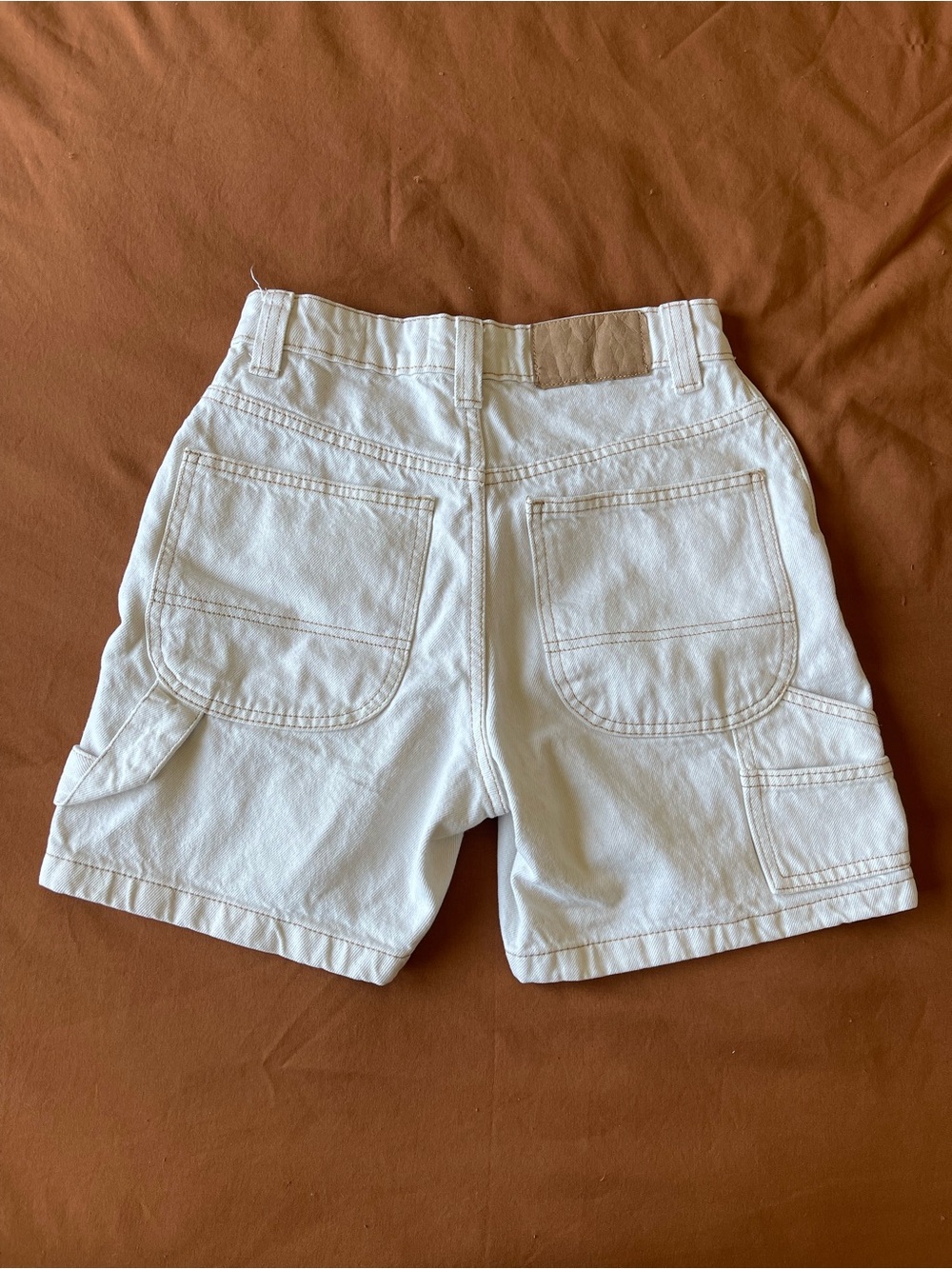 Cream Denim Utility Shorts